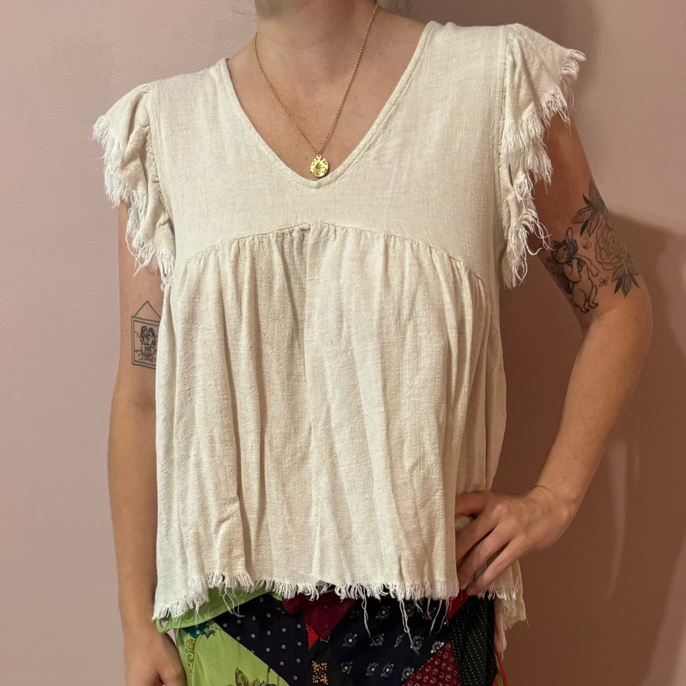 Cream Fringed Linen Top